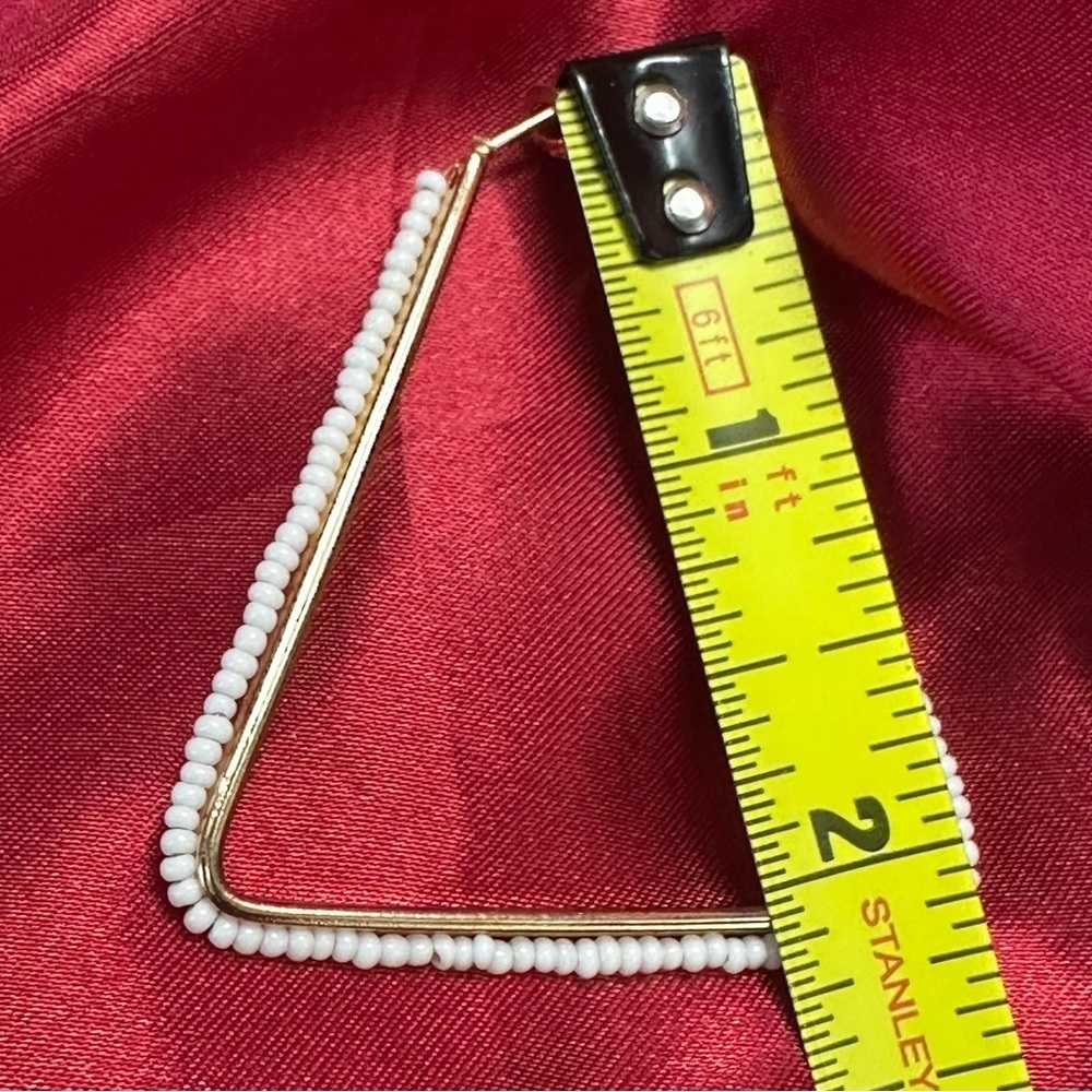 White Beaded Triangle Hoop Earrings | Bold Geometric Statement Jewelry | NWT - Picture 11 of 11